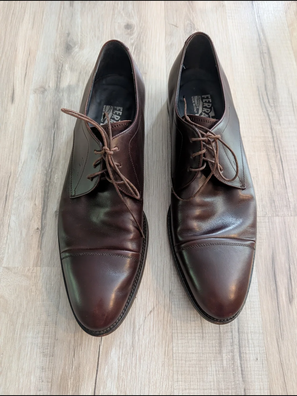 Salvatore Ferragamo Brown Leather Cap-Toe Derby Shoes, Size 10 (S4)